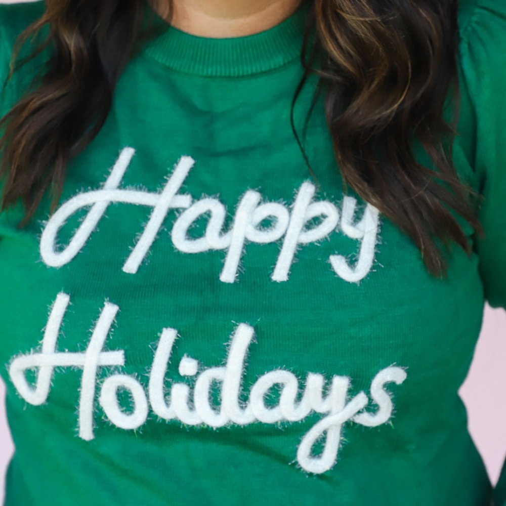 Green Happy Holidays sweater